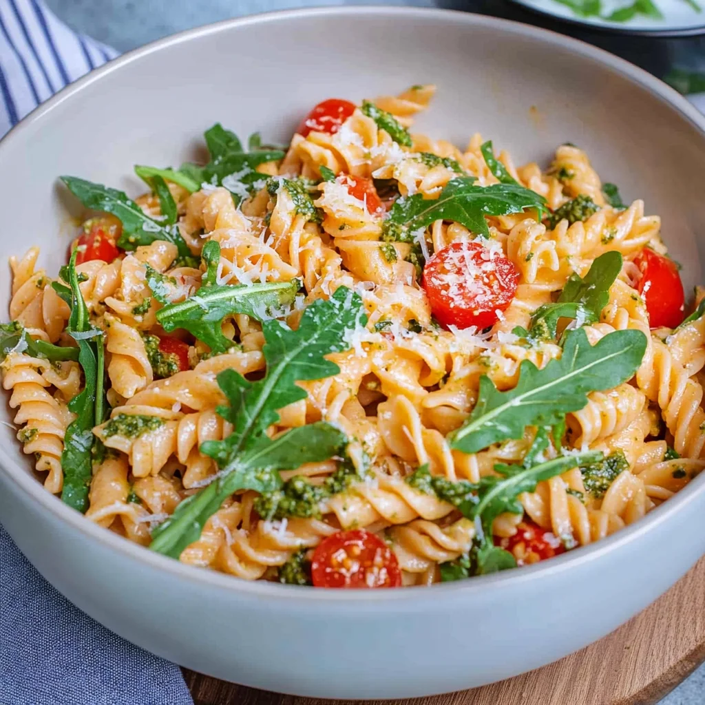 Nudelsalat mit Pesto & Rucola (ohne Mayo)