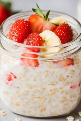 Overnight Oats - so cremig mit Joghurt, Banane & Erdbeeren