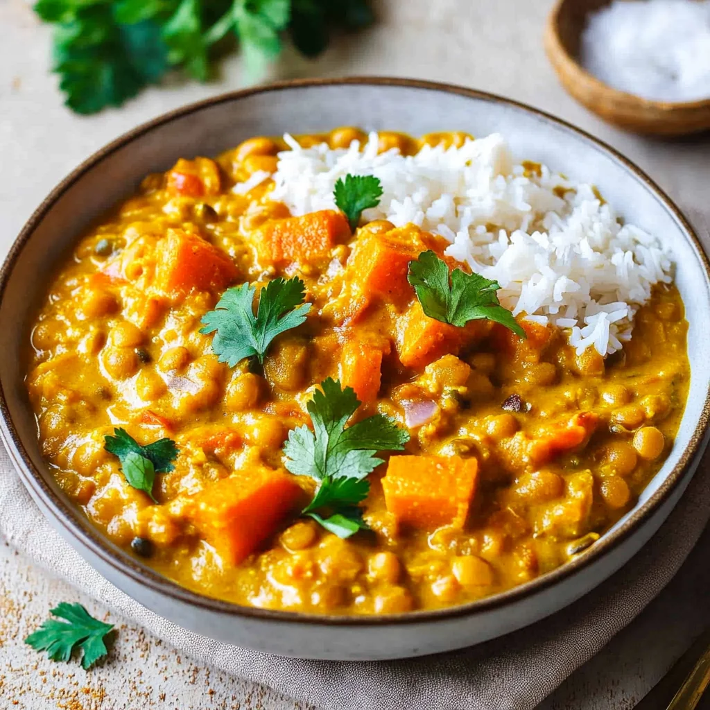Süßkartoffel-Linsen-Curry mit Kokosmilch