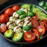 Caprese-Salat mit Avocado und Tomaten