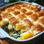 Fischstäbchen-Auflauf mit Kartoffeln und Spinat