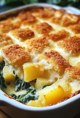 Fischstäbchen-Auflauf mit Kartoffeln und Spinat